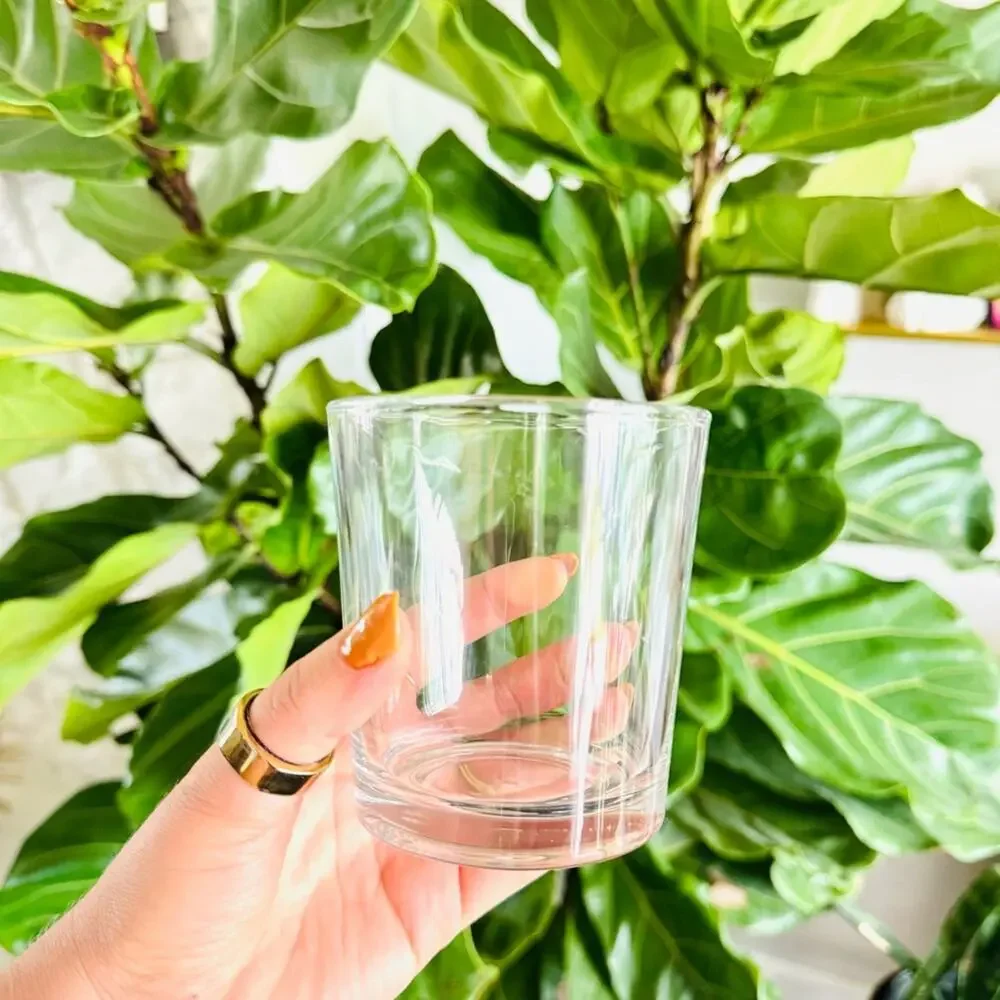 POTTERY BARN Clear Modern Stemless Lowball Juice Glass Drink Wear Glasses Set 3